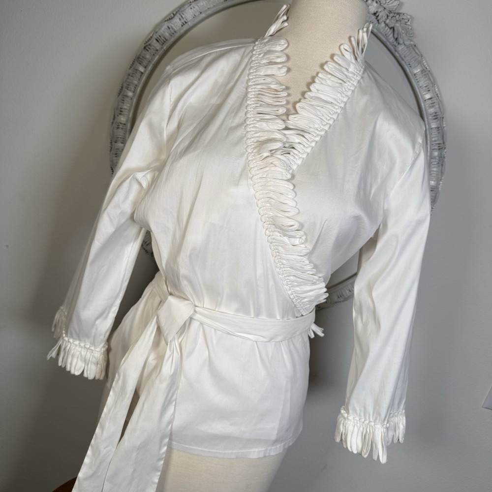 Rayure Paris Womens Top Blouse White Wrap W Tie Statement Neck EU 48 US 18 XL 2X